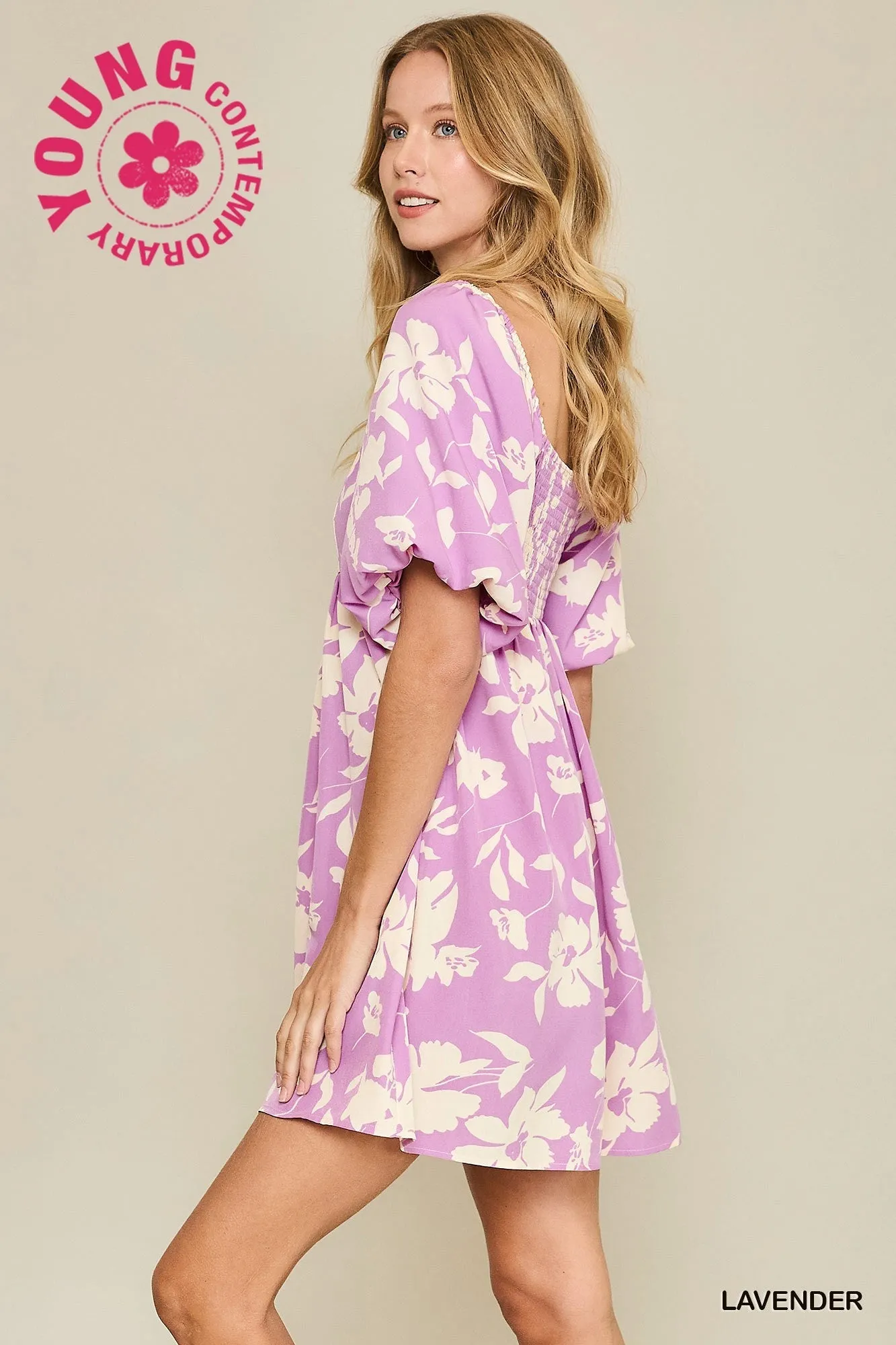 Floral Print Dress with Scalloped Edges