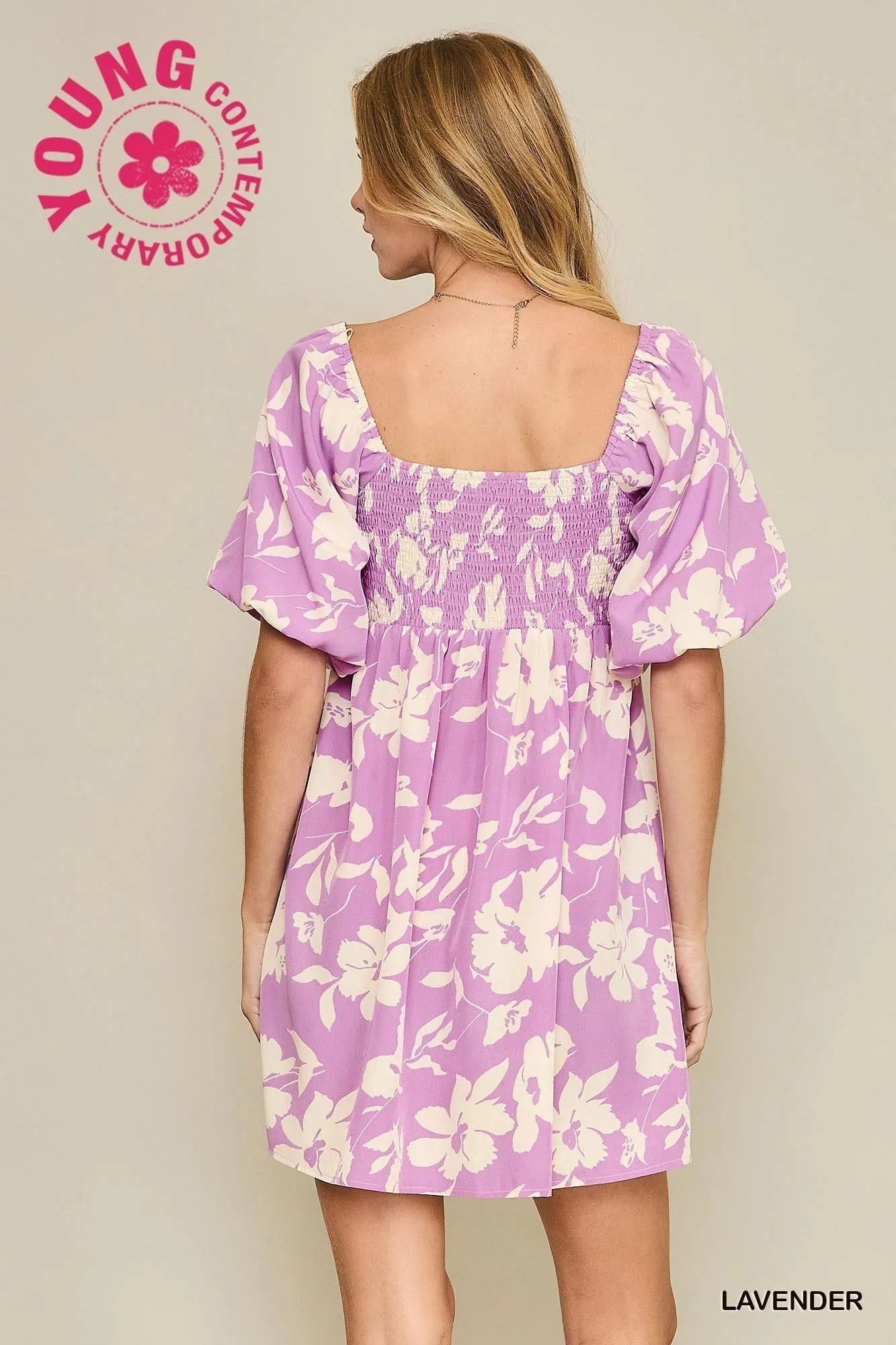 Floral Print Dress with Scalloped Edges