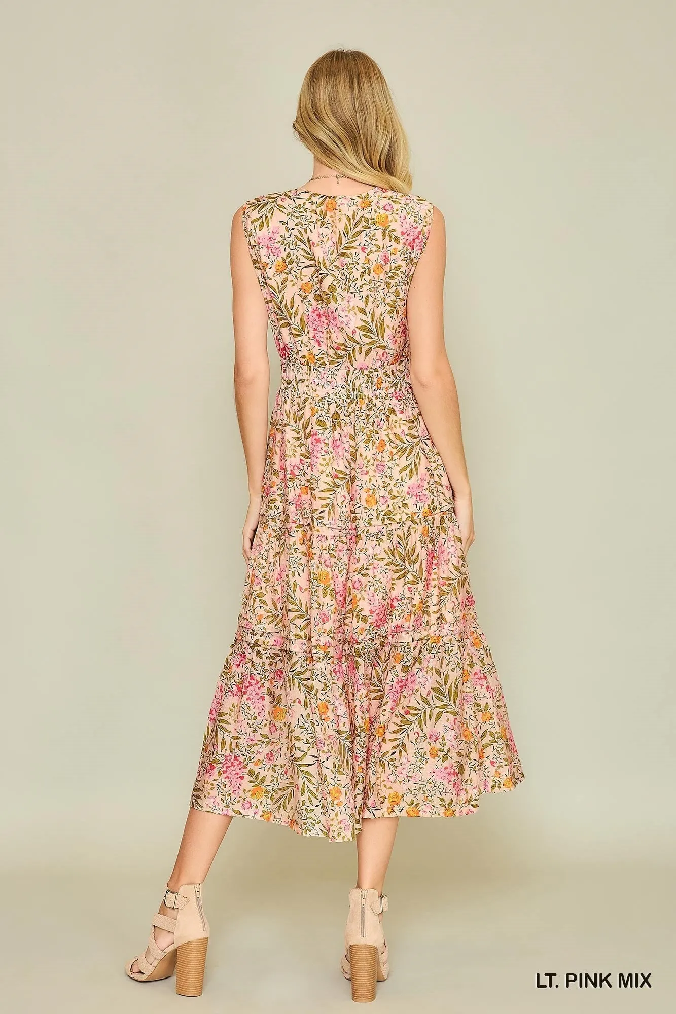Floral Print Midi Dress with Pintuck