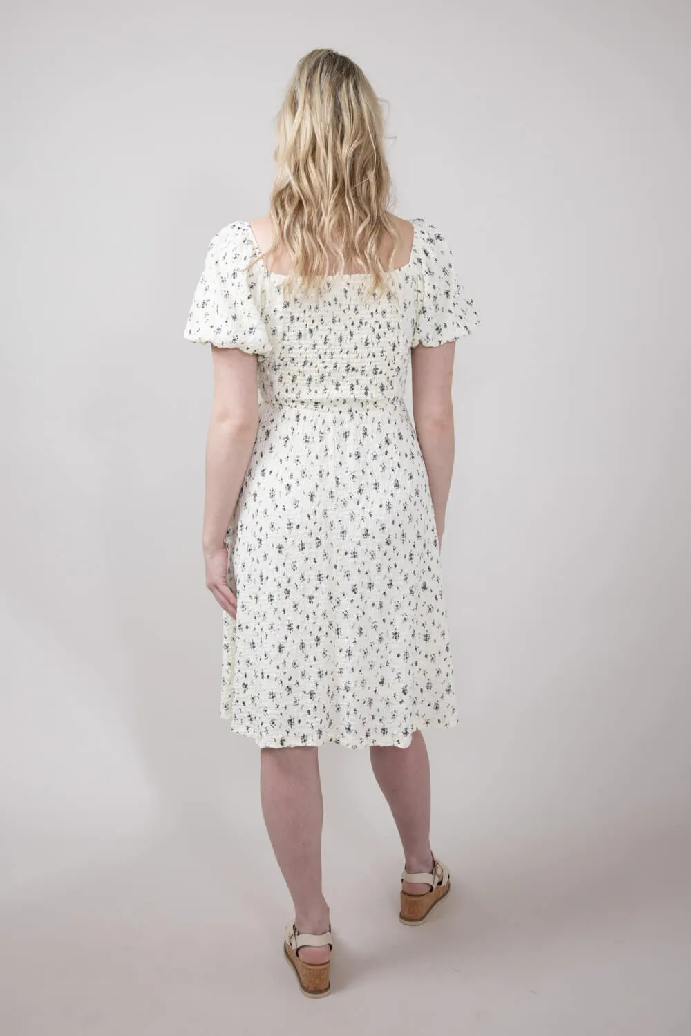 Floral Sweetheart Puff Sleeve Dress for Women in Ivory | ID47882-IRYBLU