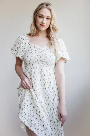 Floral Sweetheart Puff Sleeve Dress for Women in Ivory | ID47882-IRYBLU