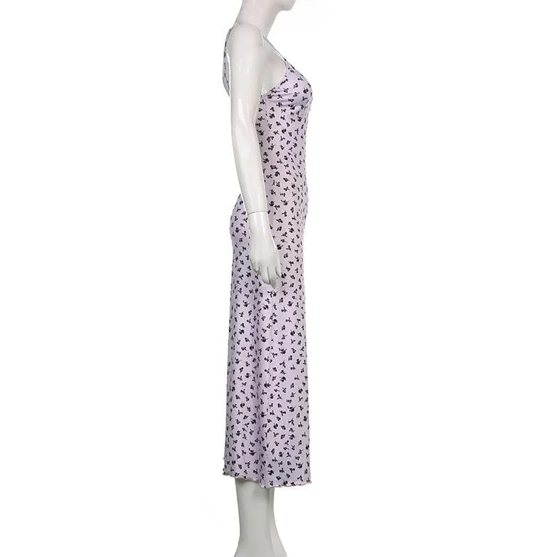 Flowers print low cut ruffle backless cami dress - Final Sale