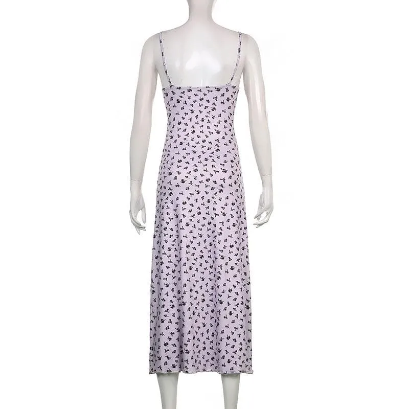 Flowers print low cut ruffle backless cami dress - Final Sale