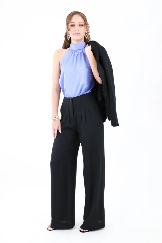 Frayed Hem Tweed Gold Button Blazer - Black