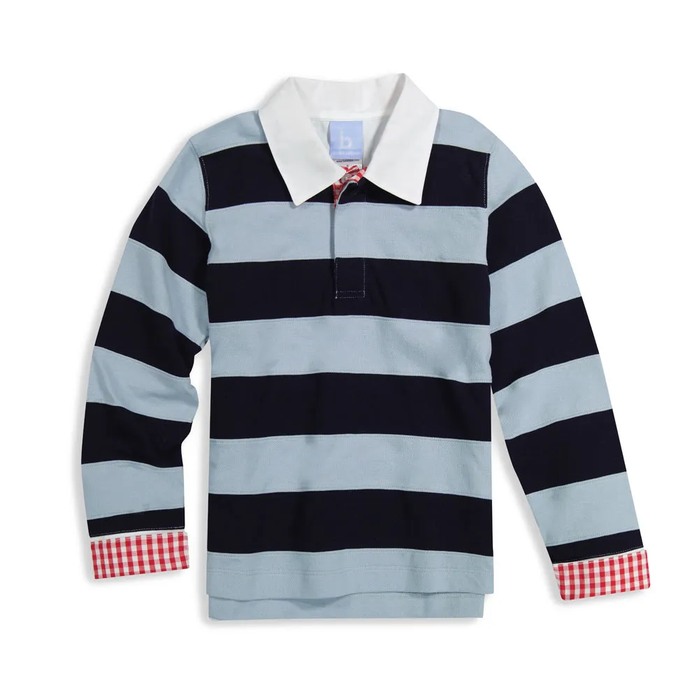 Fritz Rugby Shirt -- Moody Blue/Navy w/ Red Soft Check