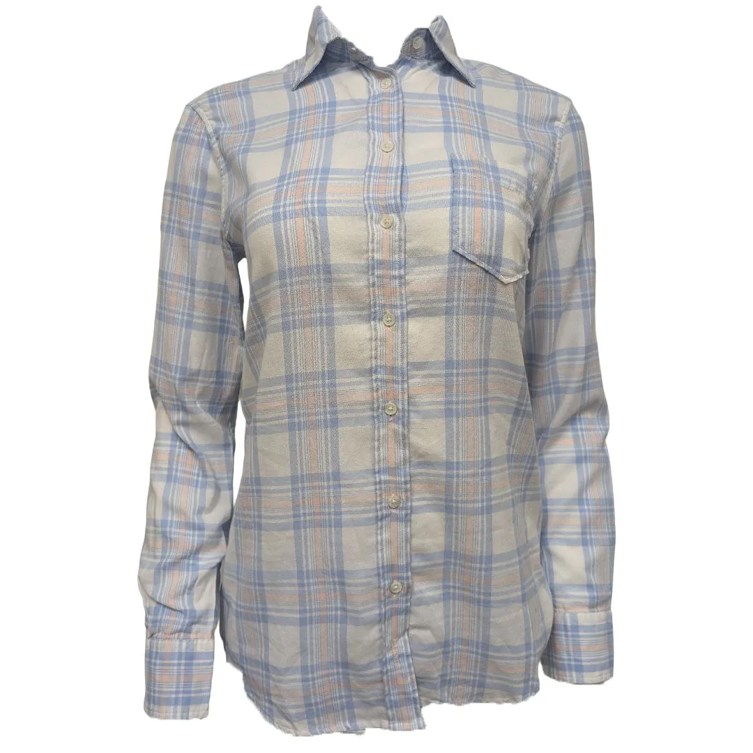 GANT Women's Light Sky Checked Boyfriend Shirt 432160 Size 4