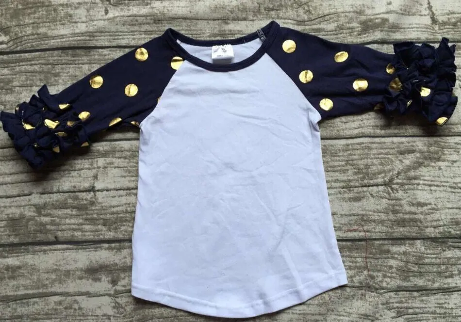 girls clothes raglan tops girls casual tops 7 color gold polka dot girls Autumn top girls icing raglans t shirt