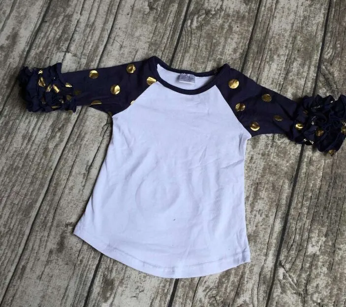 girls clothes raglan tops girls casual tops 7 color gold polka dot girls Autumn top girls icing raglans t shirt
