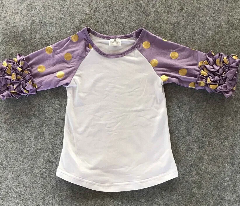 girls clothes raglan tops girls casual tops 7 color gold polka dot girls Autumn top girls icing raglans t shirt