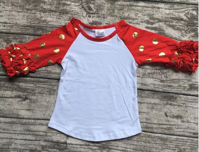 girls clothes raglan tops girls casual tops 7 color gold polka dot girls Autumn top girls icing raglans t shirt