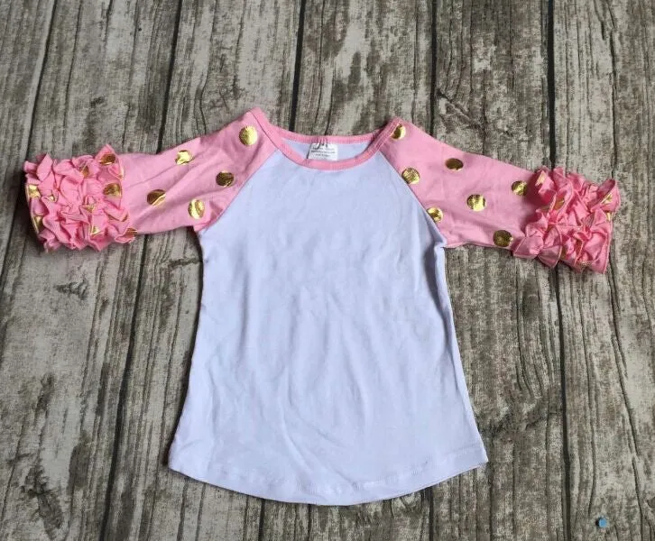 girls clothes raglan tops girls casual tops 7 color gold polka dot girls Autumn top girls icing raglans t shirt