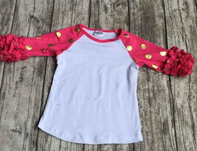 girls clothes raglan tops girls casual tops 7 color gold polka dot girls Autumn top girls icing raglans t shirt