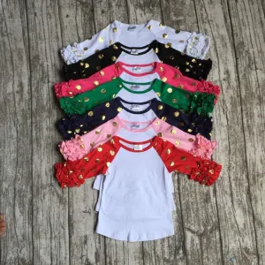 girls clothes raglan tops girls casual tops 7 color gold polka dot girls Autumn top girls icing raglans t shirt
