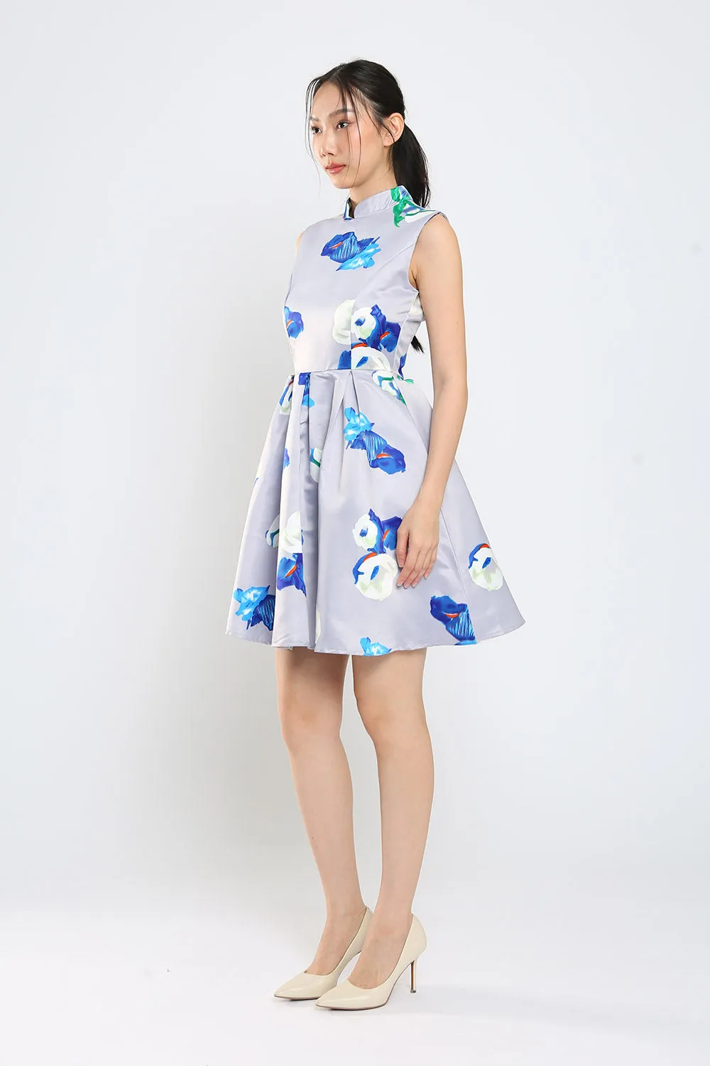 Gisele Mandarin Collar Floral Print Midi Dress Cheongsam