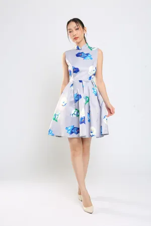 Gisele Mandarin Collar Floral Print Midi Dress Cheongsam