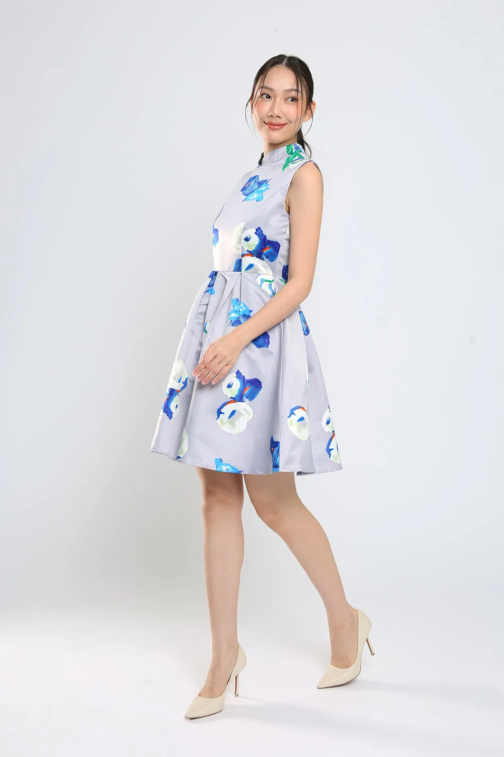 Gisele Mandarin Collar Floral Print Midi Dress Cheongsam