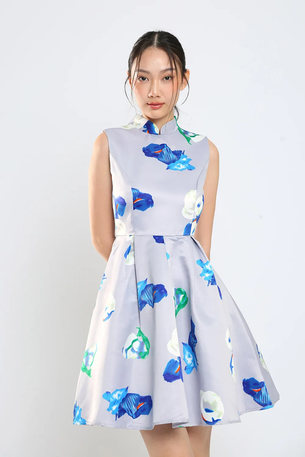 Gisele Mandarin Collar Floral Print Midi Dress Cheongsam