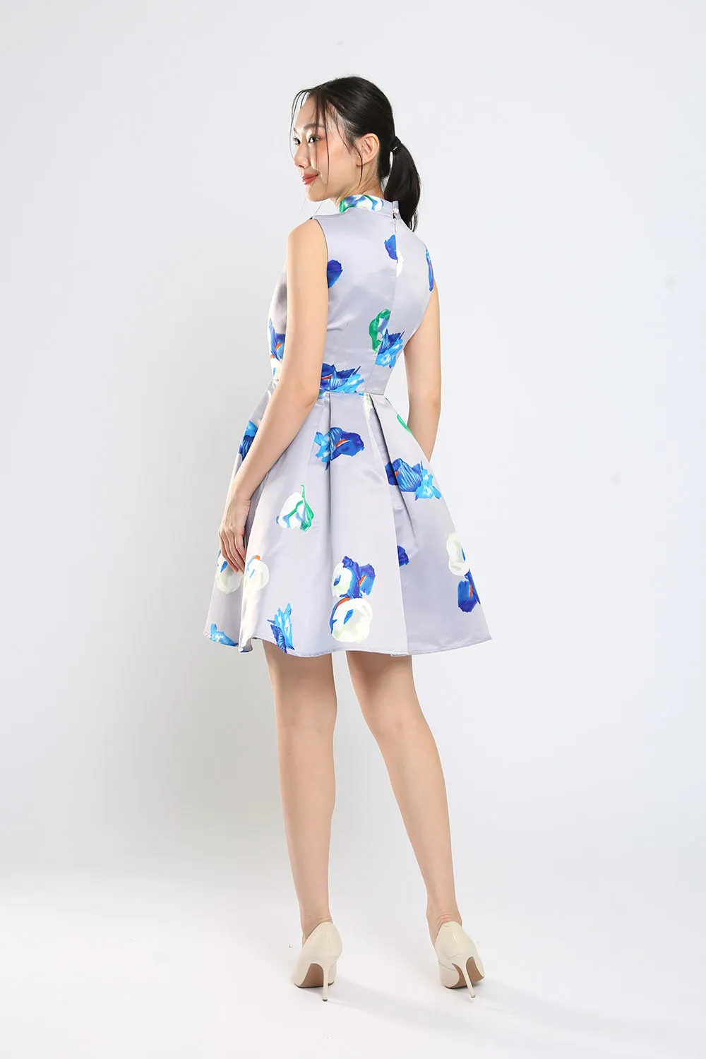 Gisele Mandarin Collar Floral Print Midi Dress Cheongsam