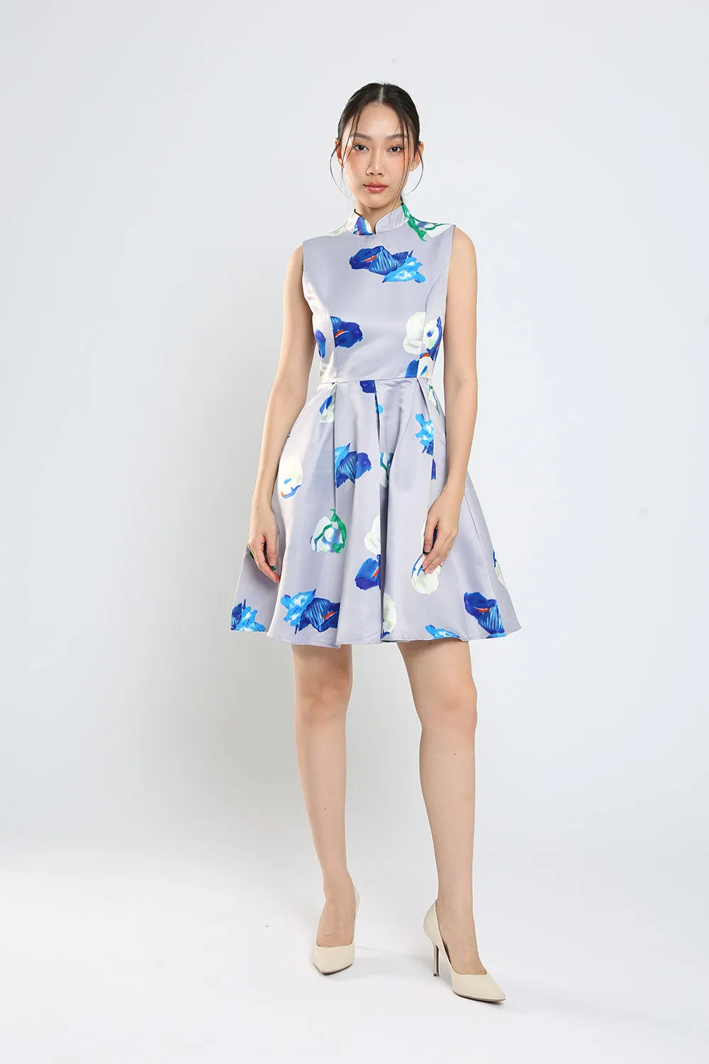 Gisele Mandarin Collar Floral Print Midi Dress Cheongsam
