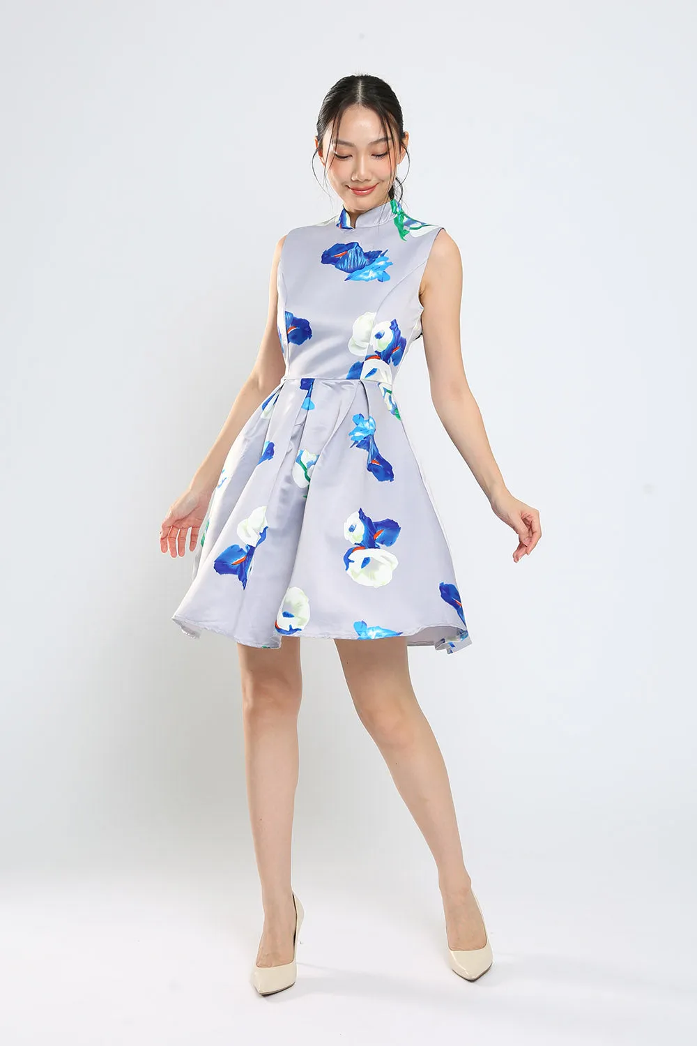 Gisele Mandarin Collar Floral Print Midi Dress Cheongsam