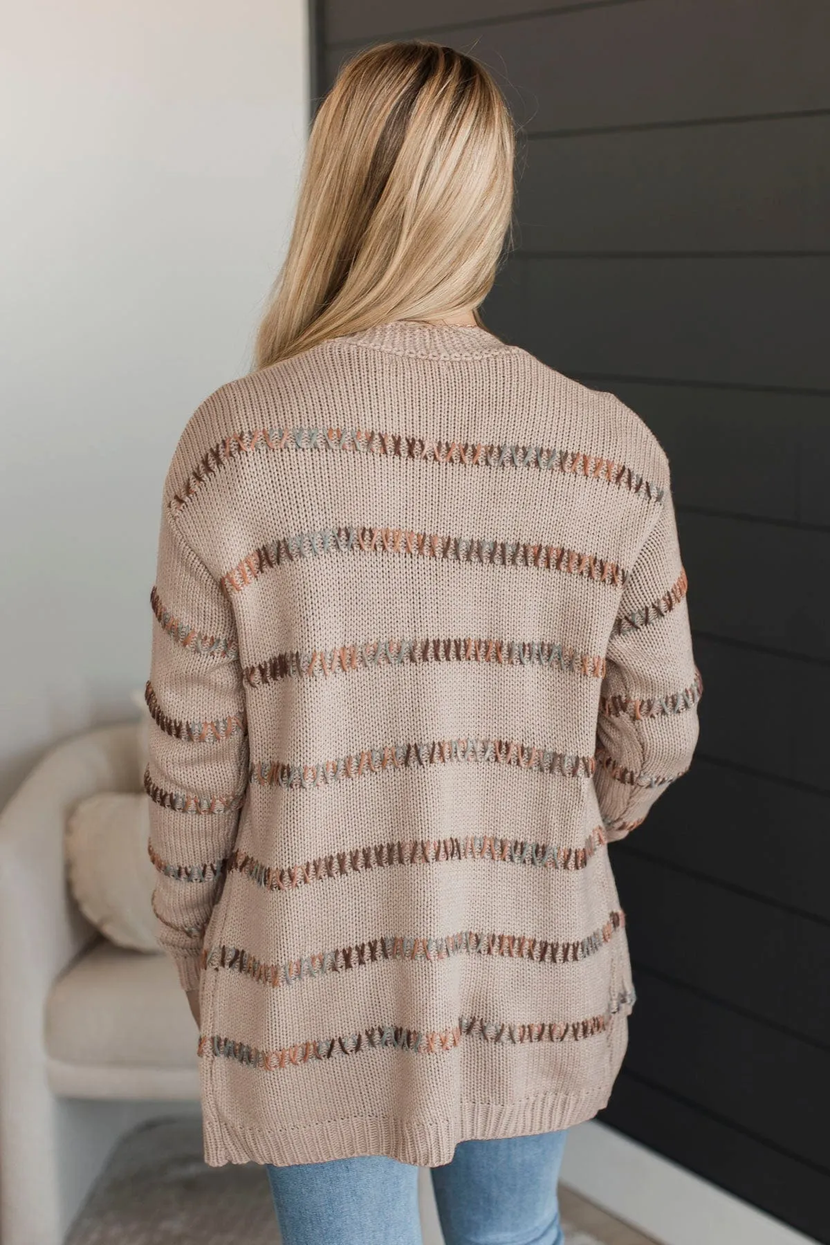 Give It A Shot Striped Cardigan- Light Mocha
