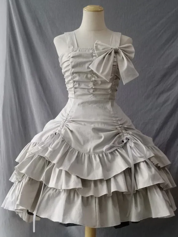 Gothic Lolita Dresses Lace Pleated Ecru White Ecru White