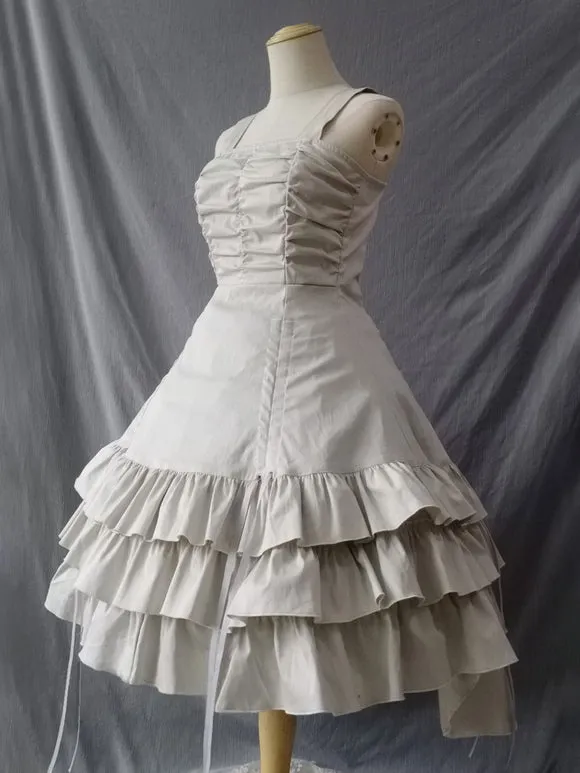 Gothic Lolita Dresses Lace Pleated Ecru White Ecru White