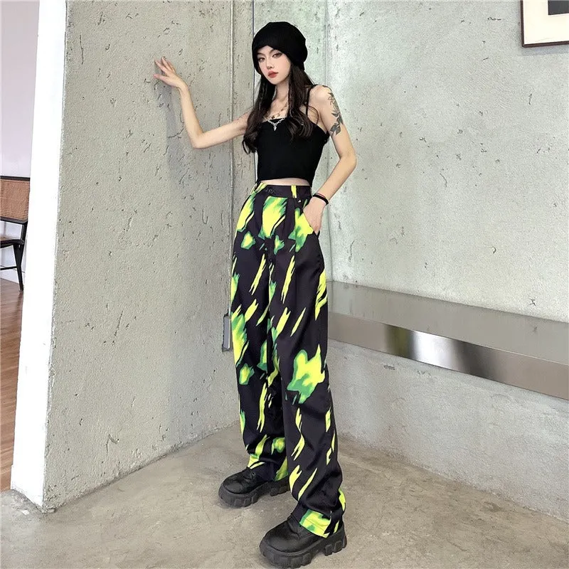 GREEN BLACK TIE-DYE LOOSE PANTS UB2704