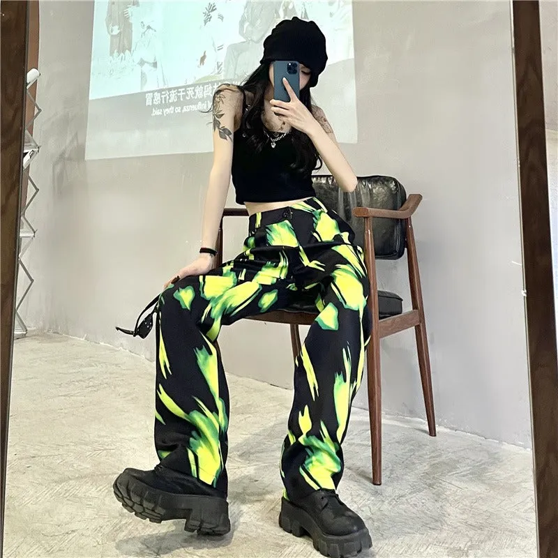 GREEN BLACK TIE-DYE LOOSE PANTS UB2704