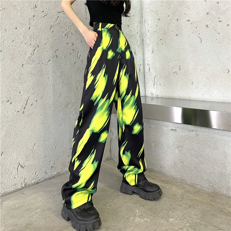 GREEN BLACK TIE-DYE LOOSE PANTS UB2704