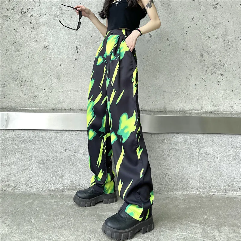 GREEN BLACK TIE-DYE LOOSE PANTS UB2704