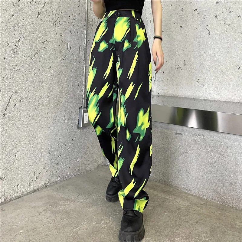 GREEN BLACK TIE-DYE LOOSE PANTS UB2704