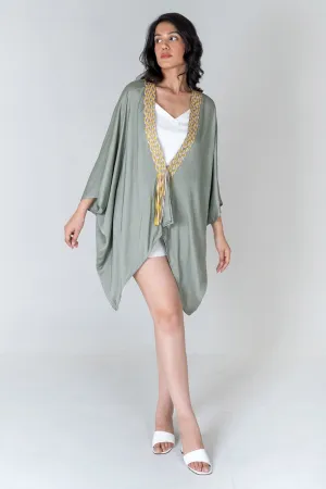 Green Braid Asymmetrical Cape