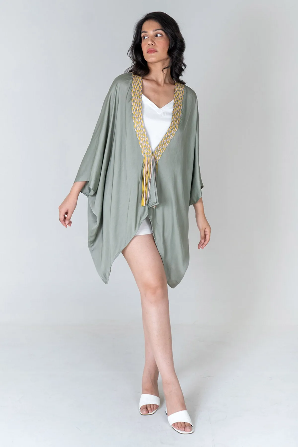Green Braid Asymmetrical Cape