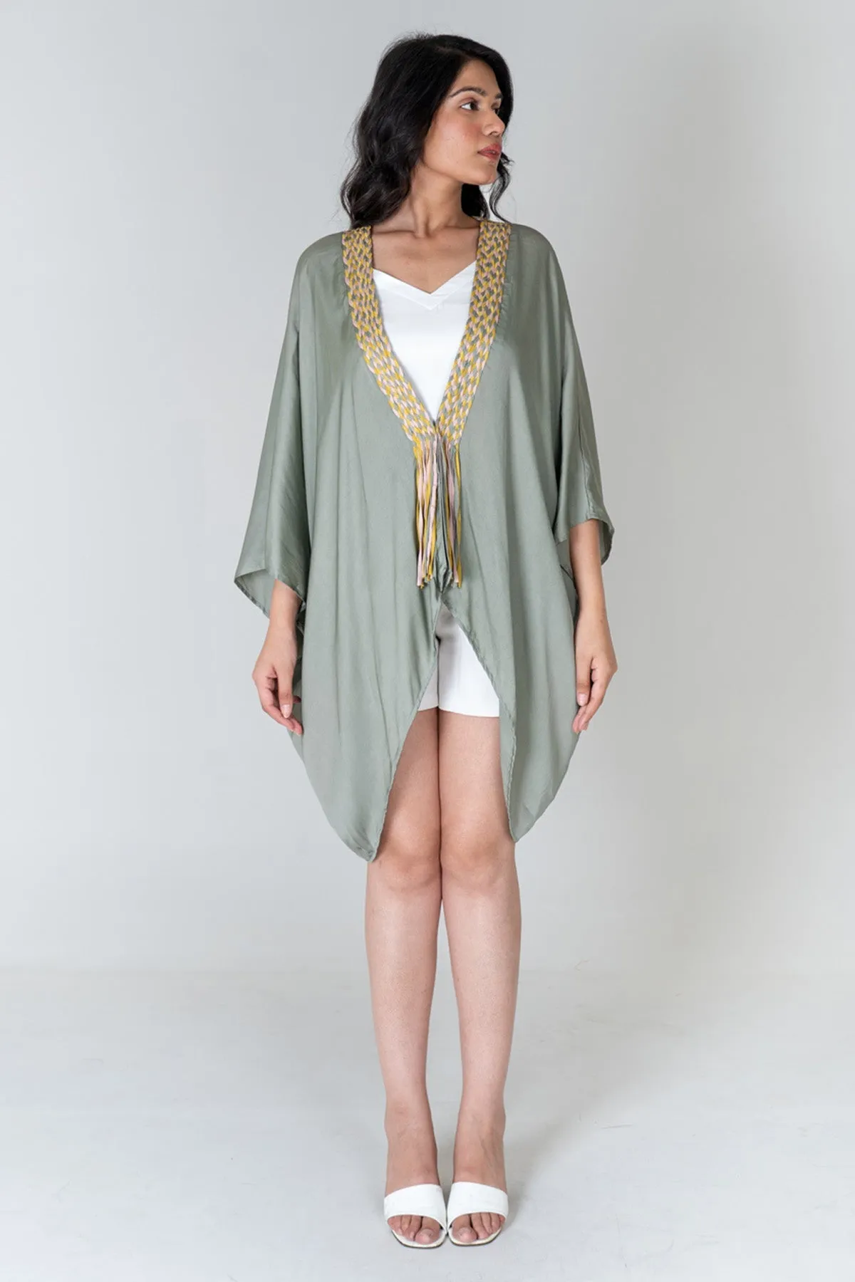 Green Braid Asymmetrical Cape