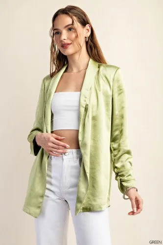 Green Soft Shine Cinch Sleeve Jacket