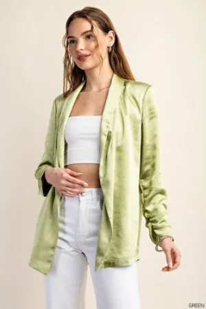 Green Soft Shine Cinch Sleeve Jacket