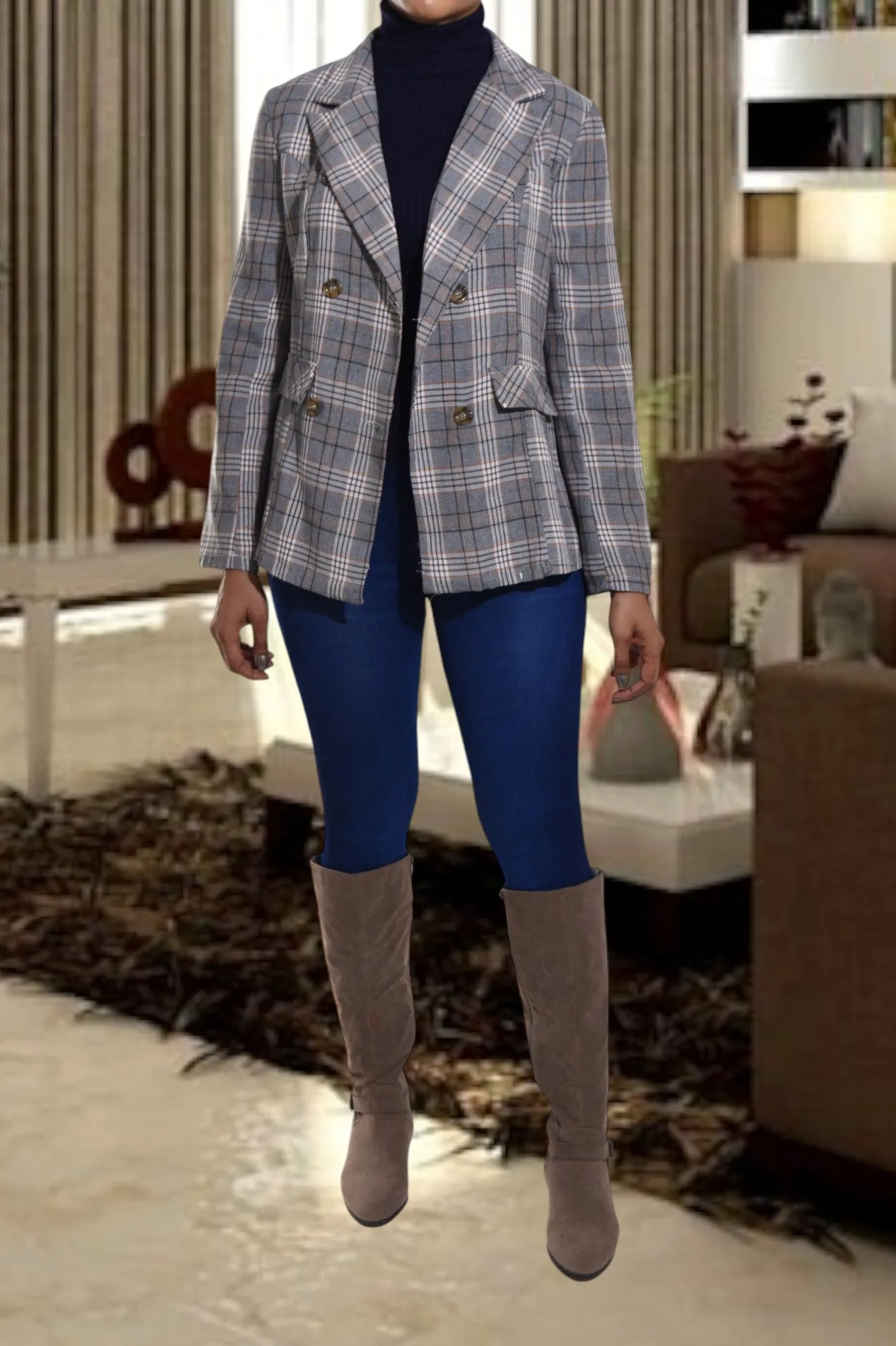 Grey And Brown Blazer Coat