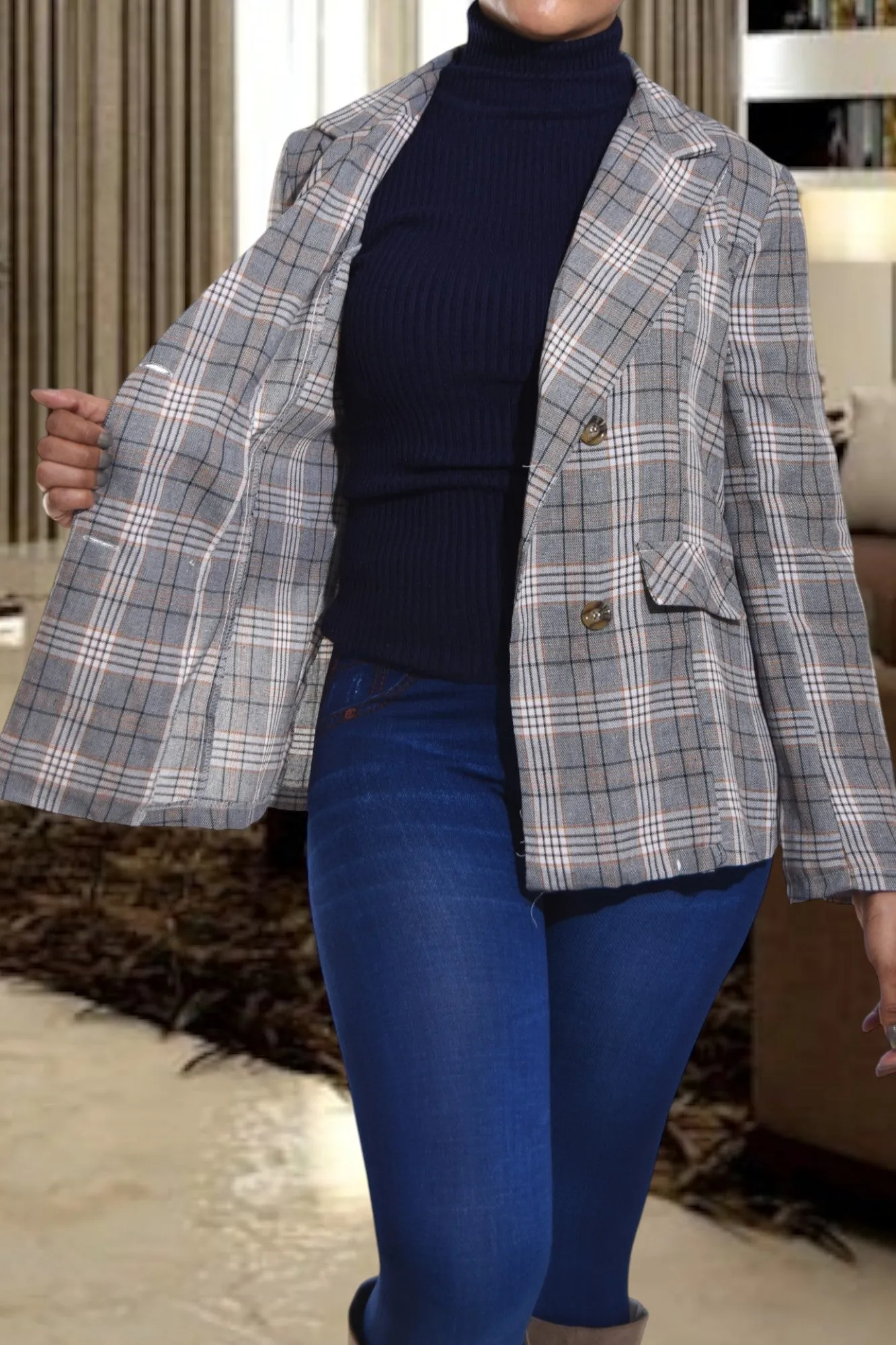 Grey And Brown Blazer Coat