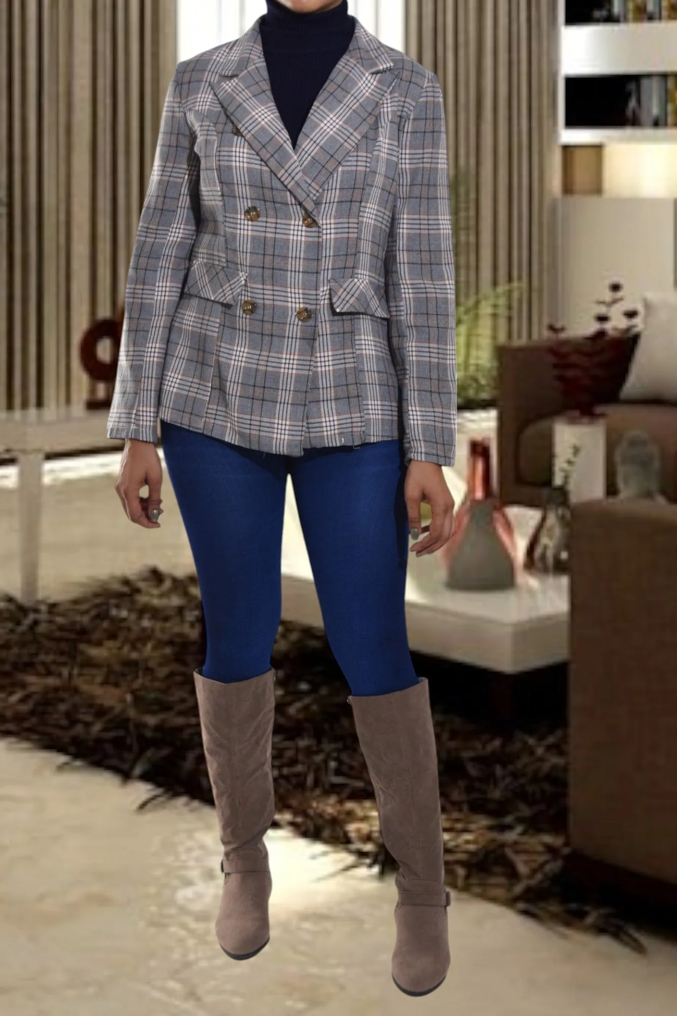 Grey And Brown Blazer Coat