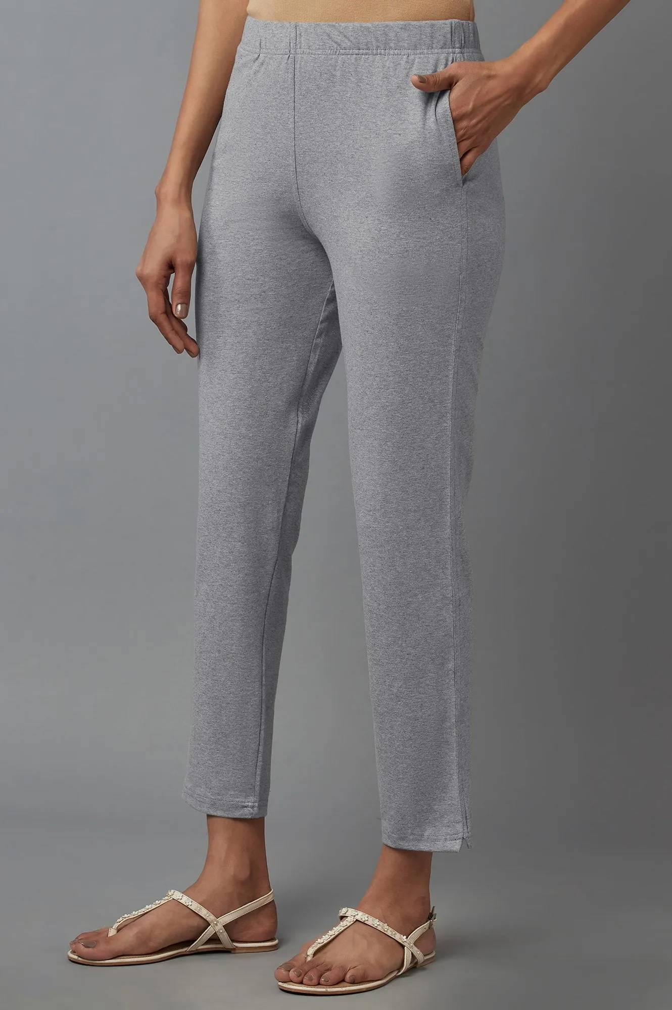 Grey Melange Jersey Pants