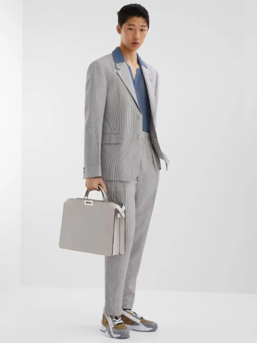 Grey Pinstripe Single-Breasted Blazer