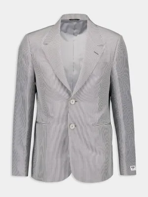Grey Pinstripe Single-Breasted Blazer