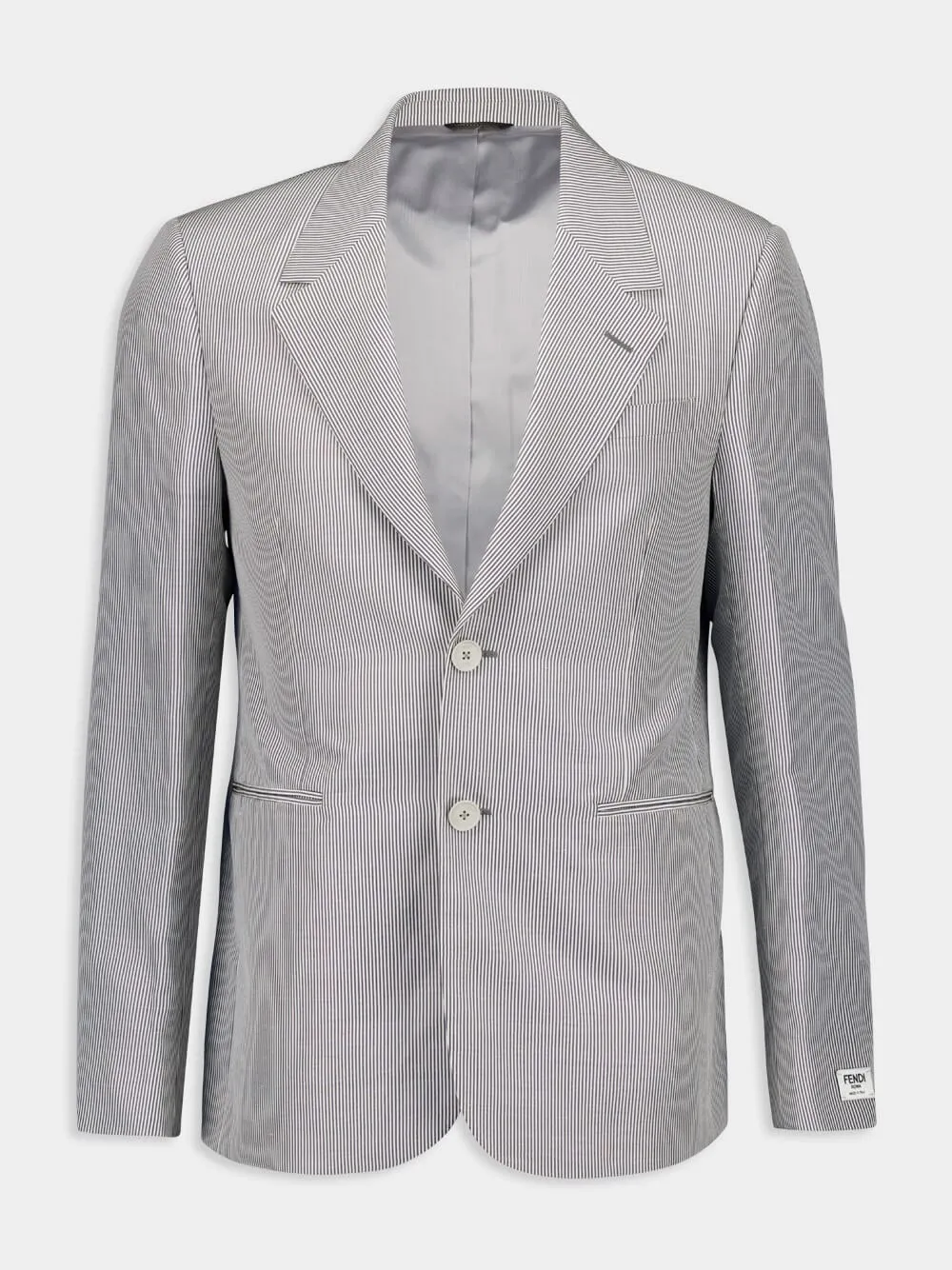 Grey Pinstripe Single-Breasted Blazer