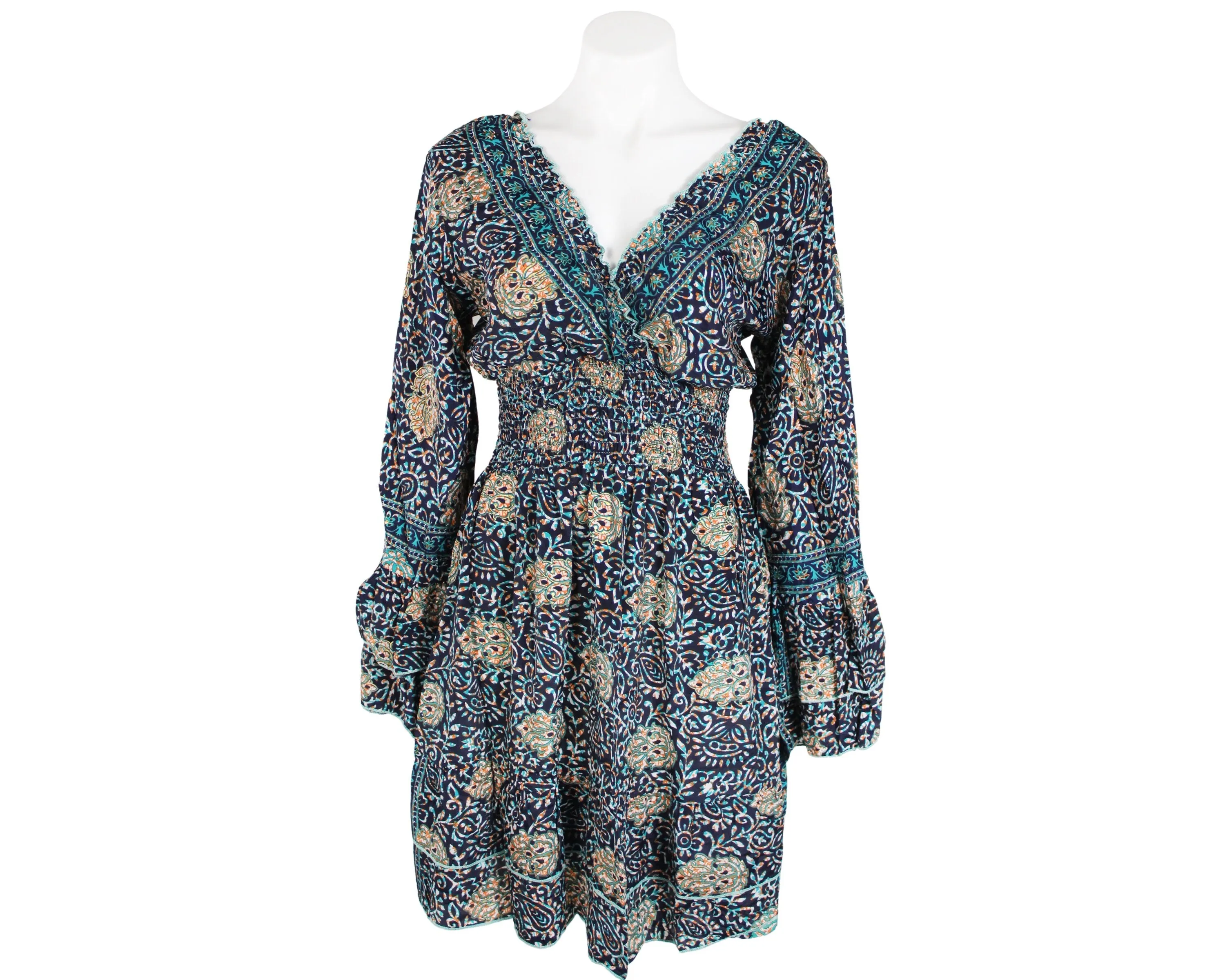 Gypsy Dress, Long Sleeve Ruffle Casual Boho Elastic Waist Mini Silk Dress, Bohemian Short ruffle dress, Skater Dress, Cute Short Dress, Mini