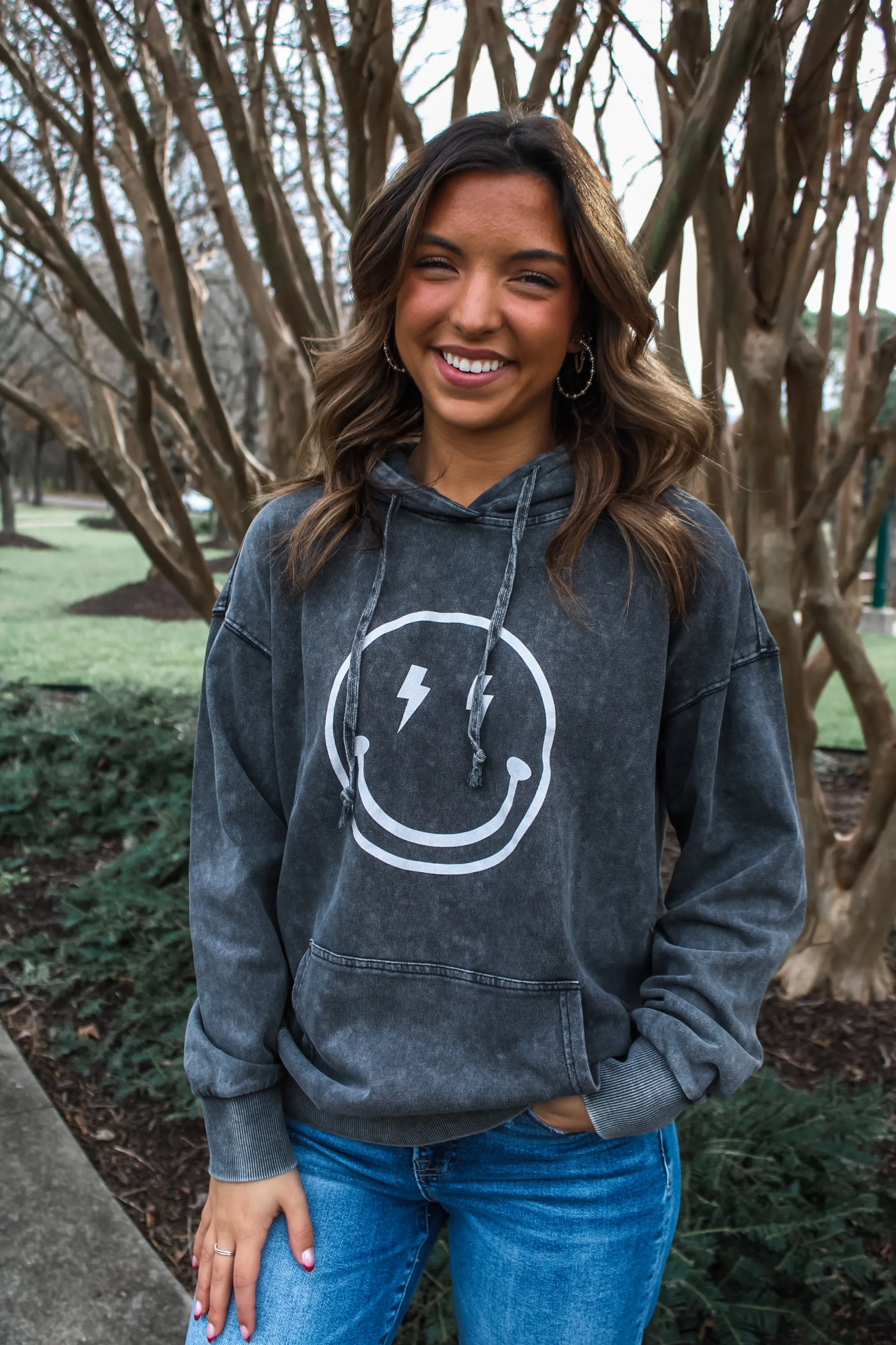 Happy Vibes Smiley Hoodie • Charcoal - FINAL SALE