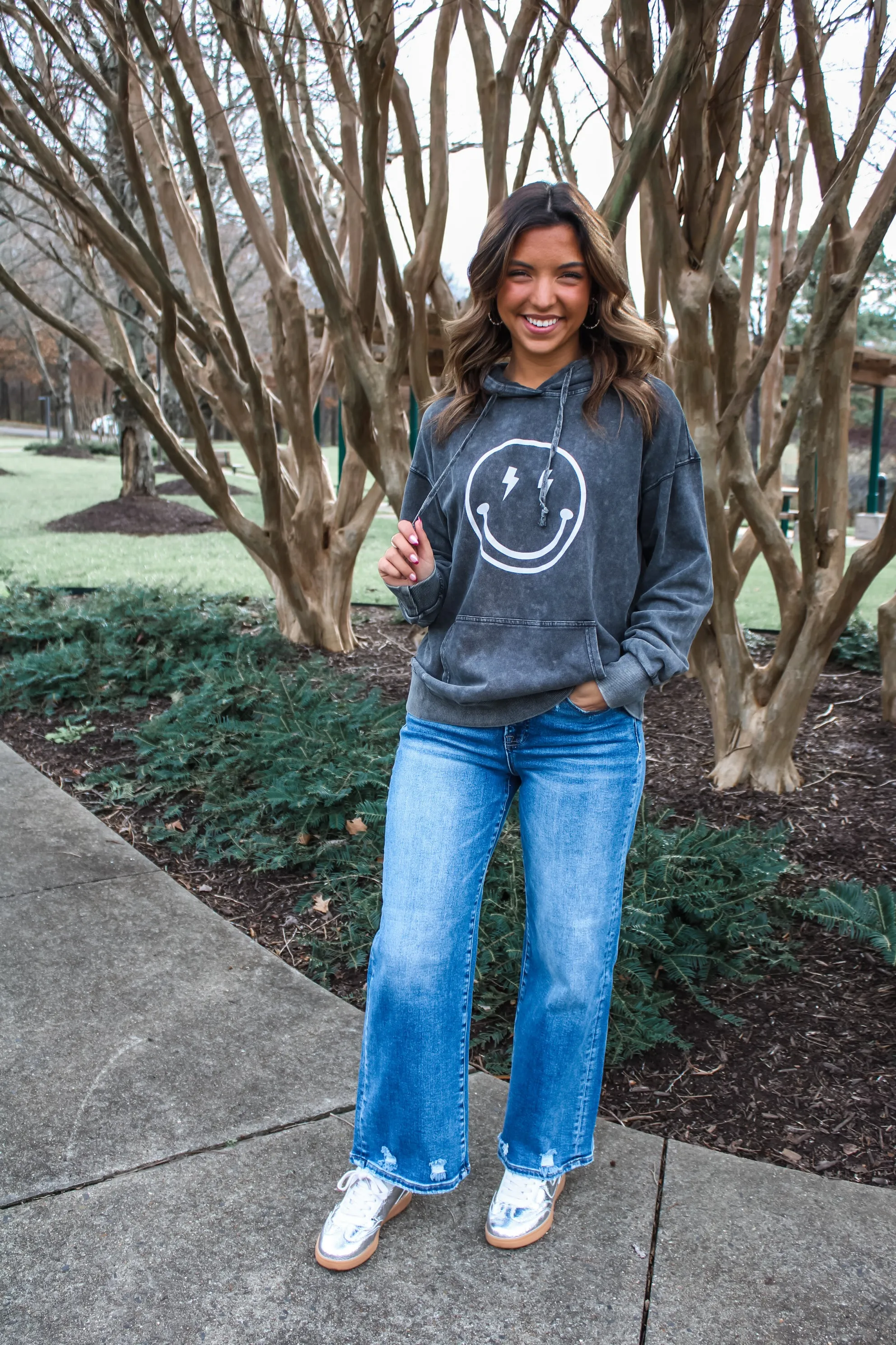 Happy Vibes Smiley Hoodie • Charcoal - FINAL SALE
