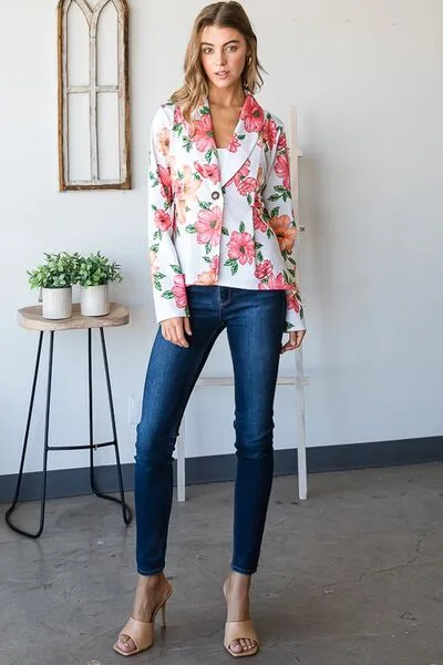Heimish Full Size Multi Color Floral Blazers with Tunic