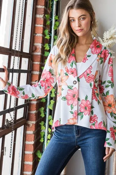 Heimish Full Size Multi Color Floral Blazers with Tunic