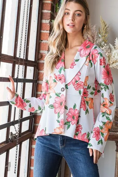 Heimish Full Size Multi Color Floral Blazers with Tunic
